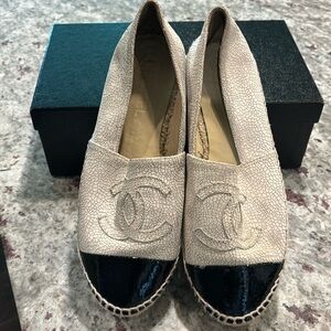 CHANEL Cream and Black Espadrilles